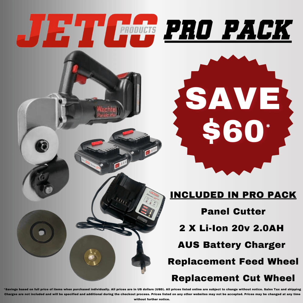 Jetco Products Wachtel Panel Cutter Pro Pack Includes 2 2.0 AH Lithium-Ion Battery and AUS Battery charger along with Cut and Feed Wheel